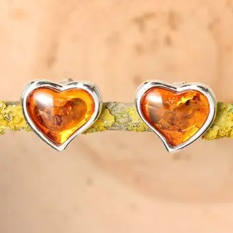 Honey Baltic Amber Heart Sterling Silver Stud Earrings Honey Baltic Amber Heart Sterling Silver Stud Earrings