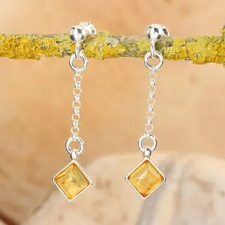 Lemon baltic Amber Sterling Silver Chain Drop Earrings