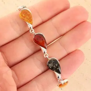 Sterling Silver Multicoloured Baltic Amber Bracelet