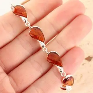 Sterling Silver Baltic Amber Organic Bracelet