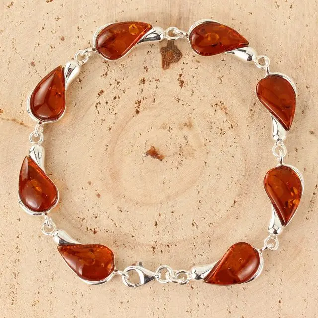 Sterling Silver Honey Baltic Amber Organic Bracelet