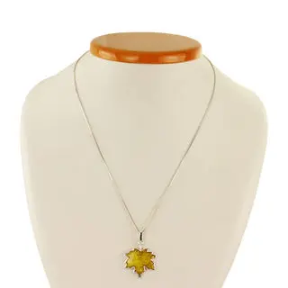 Sterling Silver Baltic Amber Large Maple Leaf Pendant
