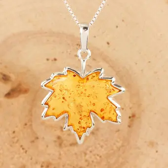 Lemon Baltic Amber Large Maple Leaf Sterling Silver Pendant Lemon Baltic Amber Large Maple Leaf Sterling Silver Pendant