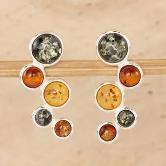 Multicoloured Baltic Amber Bubble Sterling Silver Stud Earrings Multicoloured Baltic Amber Bubble Sterling Silver Stud Earrings