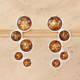 Cognac Baltic Amber Bubble Sterling Silver Stud Earrings Cognac Baltic Amber Bubble Sterling Silver Stud Earrings