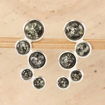 Green Baltic Amber Bubble Sterling Silver Stud Earrings Green Baltic Amber Bubble Sterling Silver Stud Earrings