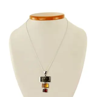 Multicoloured Baltic Amber Triple Sterling Silver Pendant