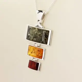 Sterling Silver Triple Multicoloured Baltic Amber Pendant