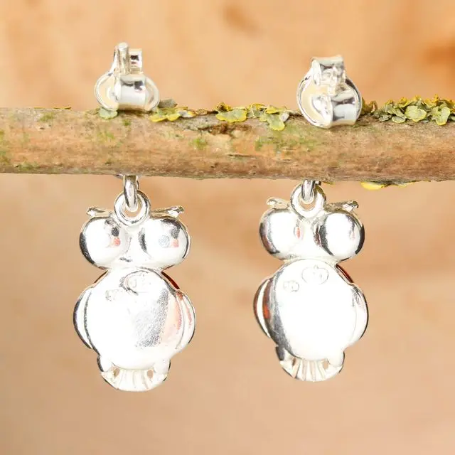 Honey Baltic Amber Sterling Silver Owl Earrings