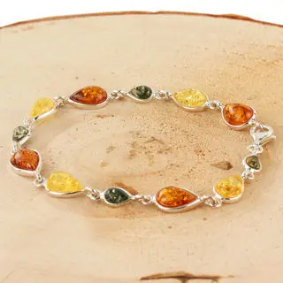 Sterling Silver Multicoloured Baltic Amber Bracelet