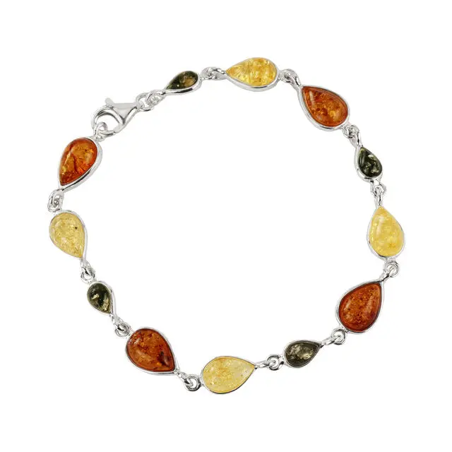 Multicoloured Baltic Amber Sterling Silver Bracelet