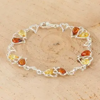 Baltic Amber Sterling Silver Heart Link Bracelet