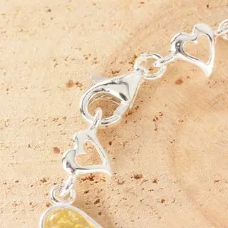 Sterling Silver Baltic Amber Heart Link Bracelet