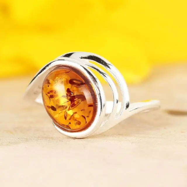 Honey Baltic Amber Overlay Sterling Silver Ring