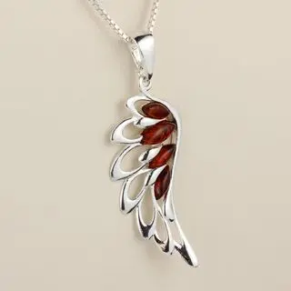Baltic Amber Angel Wing Sterling Silver Pendant