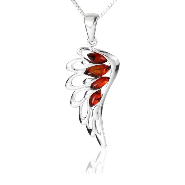Honey Baltic Amber Sterling Silver Angel Wing Pendant