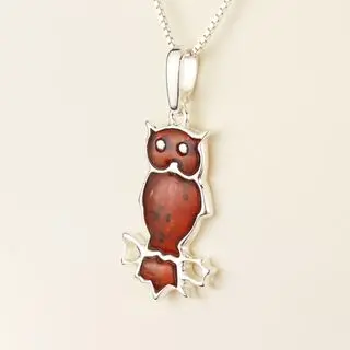 Sterling Silver Owl Honey Baltic Amber Pendant