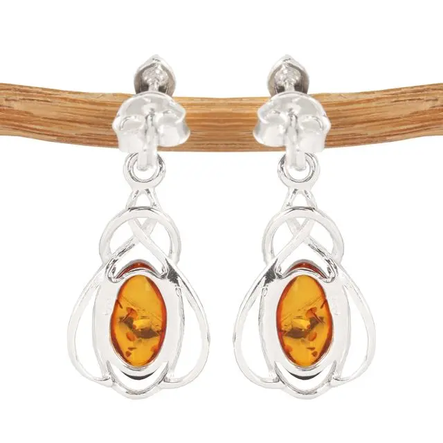 Sterling Silver Baltic Amber Celtic Earrings