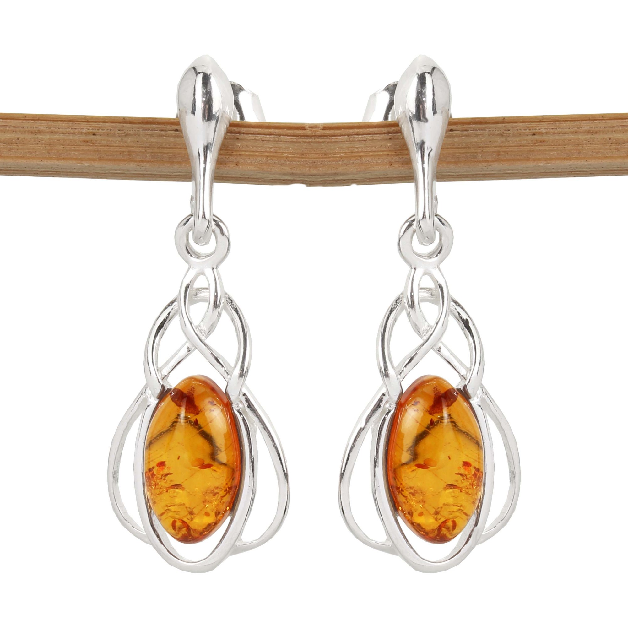 Sterling Silver & Baltic Honey Amber Celtic Ring – Irish Knot Design With Genuine Amber