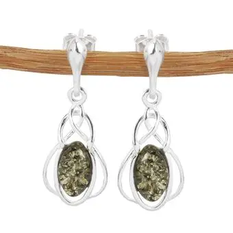 Green Baltic Amber Celtic Sterling Silver Drop Earrings Green Baltic Amber Celtic Sterling Silver Drop Earrings
