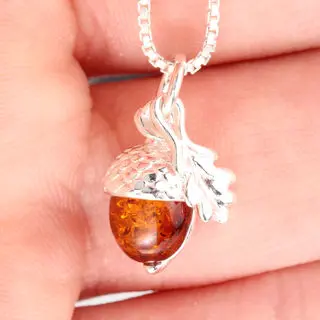 Honey Baltic Amber Mini Acorn Sterling Silver Pendant