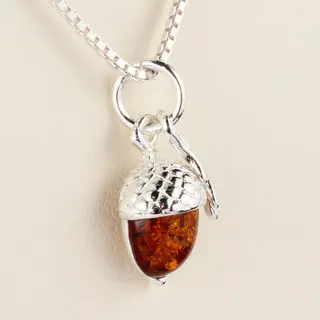 Honey Baltic Amber Sterling Silver Acorn Pendant