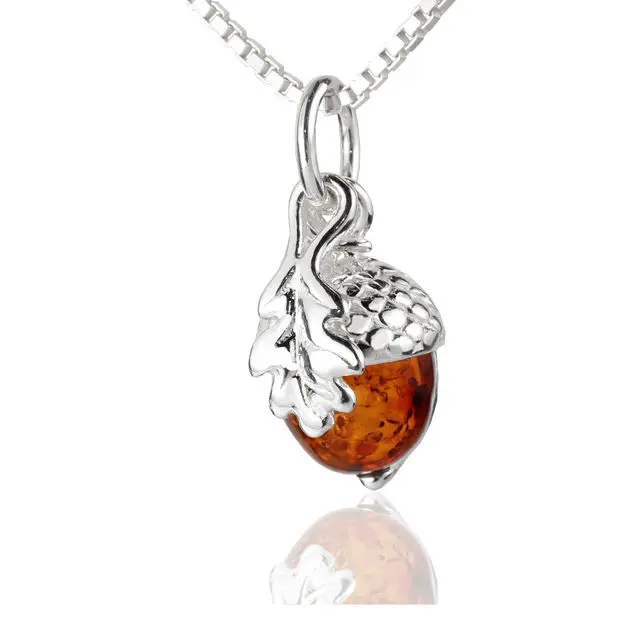 Sterling Silver Honey Baltic Amber Mini Acorn Pendant