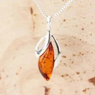 Honey Baltic Amber Sterling Silver Flower Bud Pendant