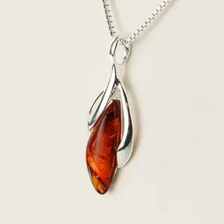 Sterling Silver Flower Bud Honey Baltic Amber Pendant