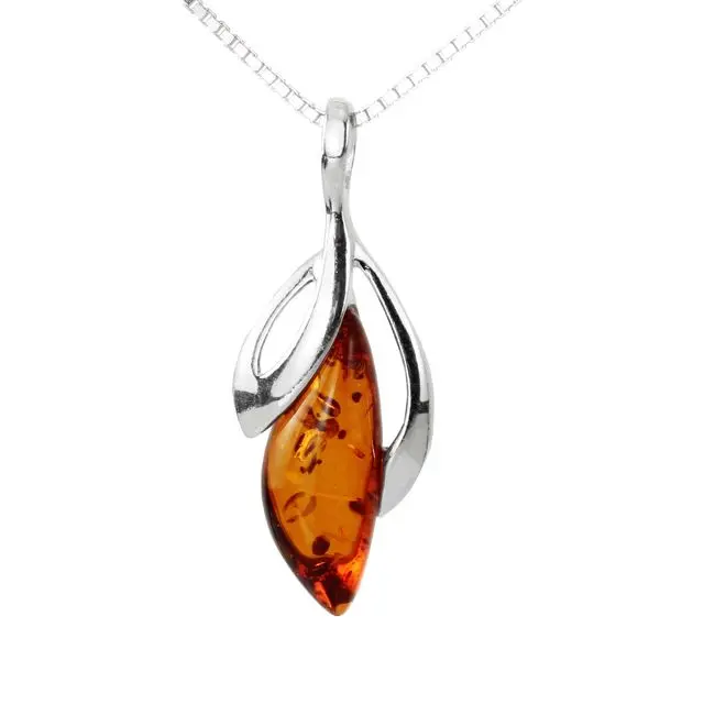 Honey Baltic Amber Flower Bud Sterling Silver Pendant