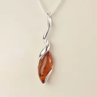 Honey Baltic Amber Twisted Sterling Silver Pendant