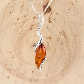 Honey Baltic Amber Twisted Sterling Silver Pendant Honey Baltic Amber Twisted Sterling Silver Pendant