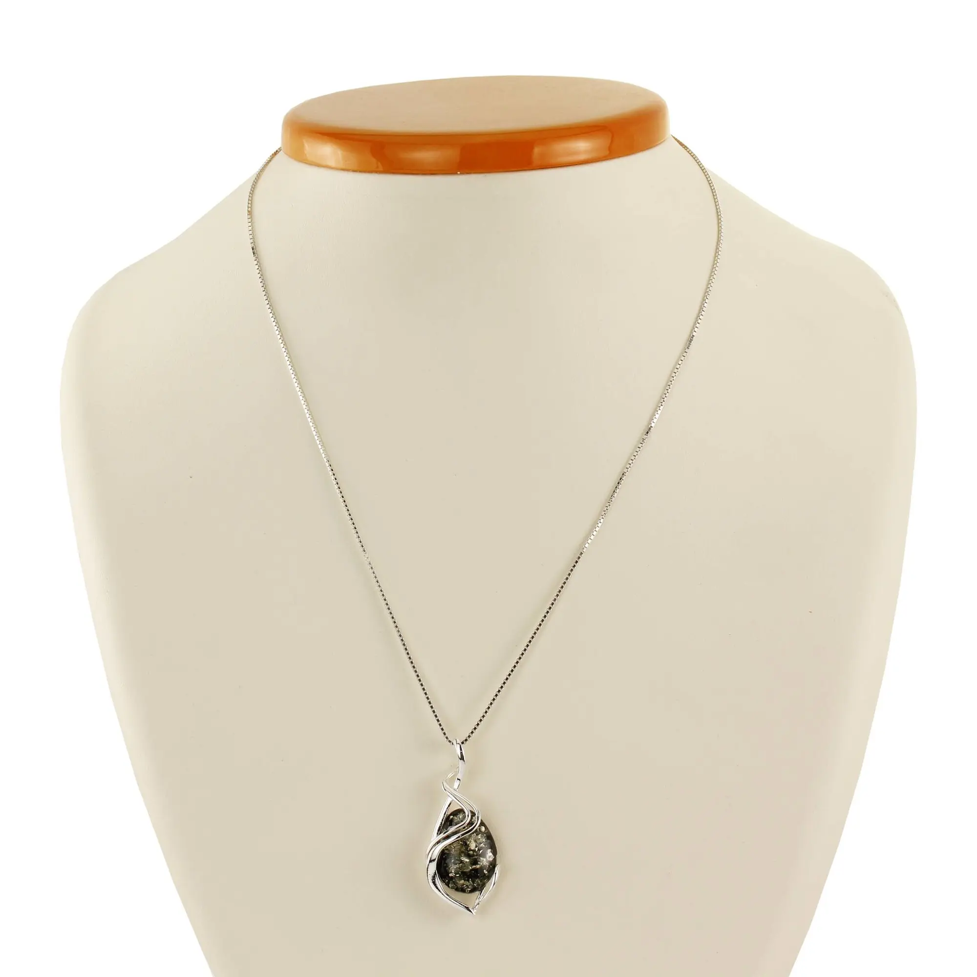 NATURAL BALTIC AMBER Green Gemstone STERLING SILVER 925 PENDANT NECKLACE - Ligurius