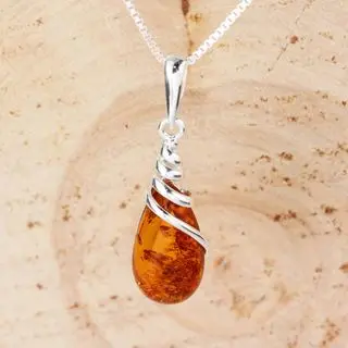 Sterling Silver Honey Baltic Amber Spiral Pendant