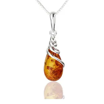 Honey Baltic Amber Spiral Sterling Silver Pendant