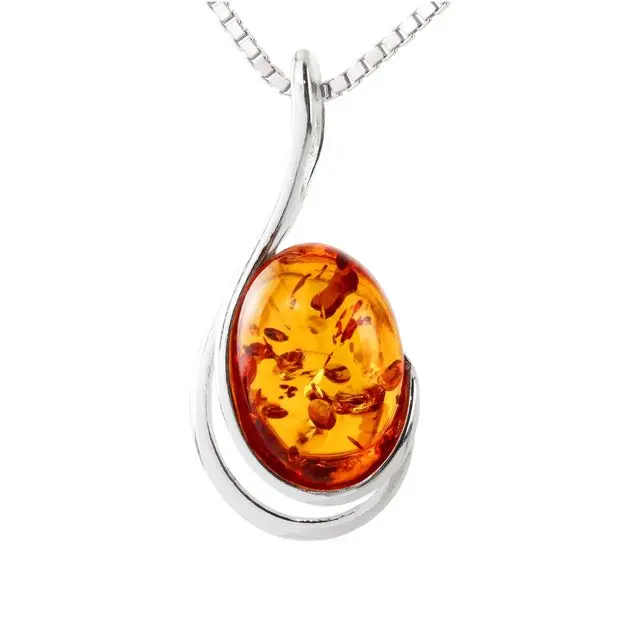 Honey Baltic Amber Sterling Silver Swirl Pendant