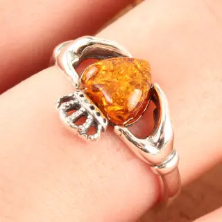 Baltic Amber Sterling Silver Claddagh Ring