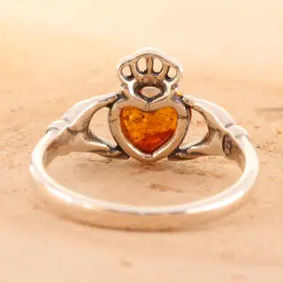 Sterling Silver Baltic Amber Claddagh Ring
