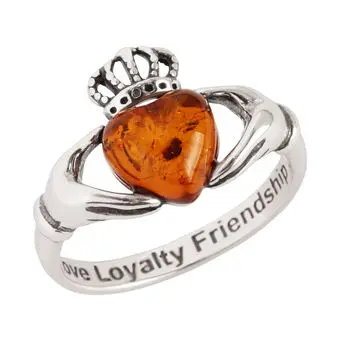 Honey Baltic Amber Claddagh Sterling Silver Ring Honey Baltic Amber Claddagh Sterling Silver Ring