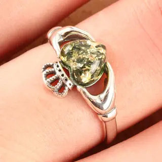 Sterling Silver Claddagh Baltic Amber Ring