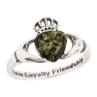 Green Baltic Amber Claddagh Sterling Silver Ring Green Baltic Amber Claddagh Sterling Silver Ring