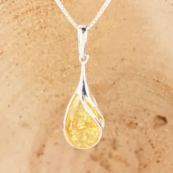Sterling Silver Lemon Baltic Amber Pear Drop Pendant Sterling Silver Lemon Baltic Amber Pear Drop Pendant