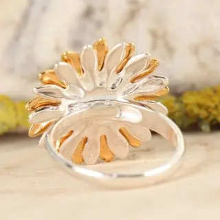 Sterling Silver Honey Baltic Amber Gold Plated Sunflower Ring