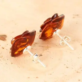 Baltic Amber Sterling Silver Rose Earrings