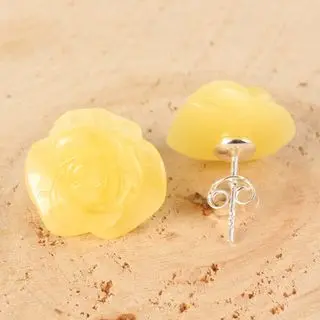 Sterling Silver Baltic Amber Rose Stud Earrings