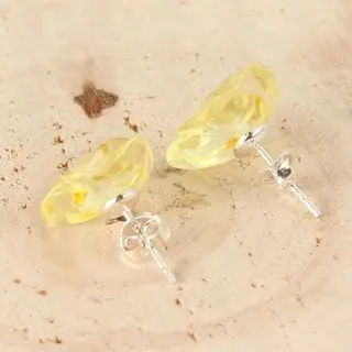 Sterling Silver Baltic Amber Rose Stud Earrings