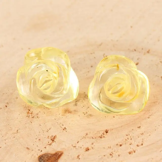 Lemon Baltic Amber Sterling Silver Rose Stud Earrings