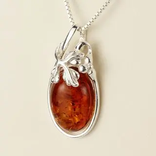 Baltic Amber Sterling Silver Berry Leaves Pendant