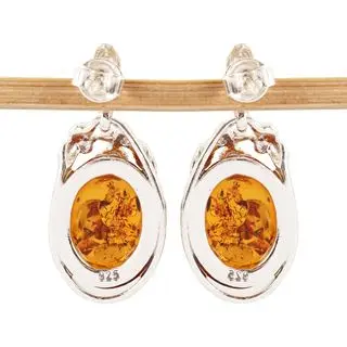 Baltic Amber Berry Leaves Sterling Silver Drop Earrings