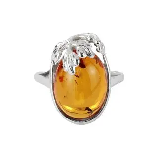 Sterling Silver Baltic Amber Berry Leaves Ring